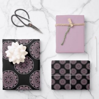 Dusky Rose Fronds Polka Dots Mandala Wrapping Paper Sheets