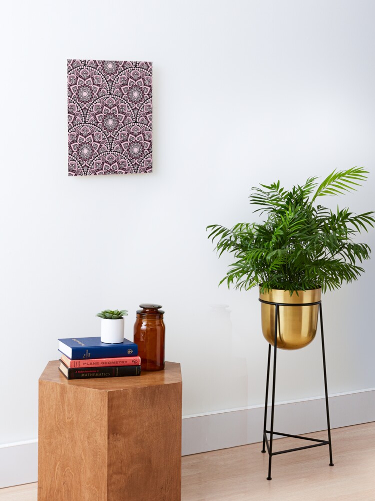 Mounted Print, Dusky Rose Hearts in Flowers Forever Dot Mandala Scale Pattern designed and sold by Triplicate Limited