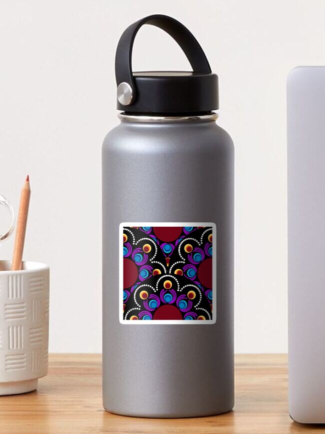Sticker, Eye of the Storm Dot Mandala Scale Pattern designed and sold by Triplicate Limited