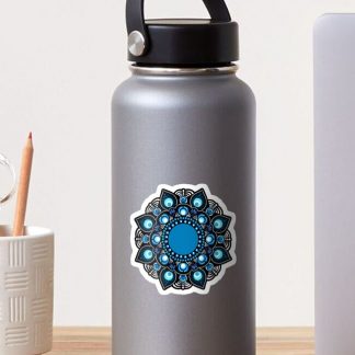 Sticker, Fireworks over the Blue Danube Dot Mandala designed and sold by Triplicate Limited