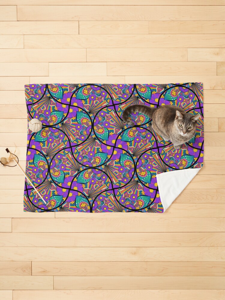 Pet Blanket, French Country Florals Tangle Psychedelic Rainbow Art Deco Fans designed and sold by Triplicate Limited