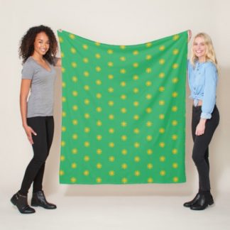 Geometric Maximalist Rainbow Yellow Suns On Green Fleece Blanket