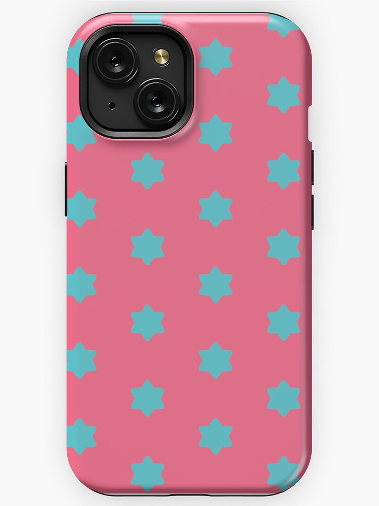 iPhone Case, Geometric Sunset on Sea Bright Turquoise Six-Pointed Stars on Vivid Pink designed and sold by Triplicate Limited
