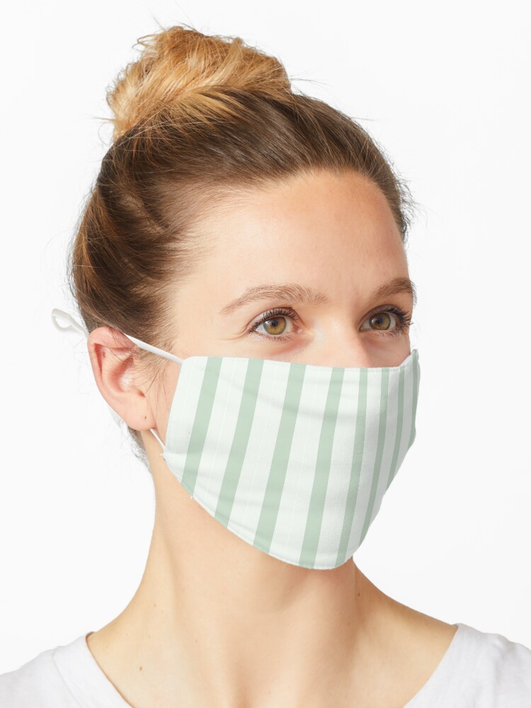 Mask, Geometric Sunset on Sea Soft Muted and Very Light Green Vertical Stripes designed and sold by Triplicate Limited