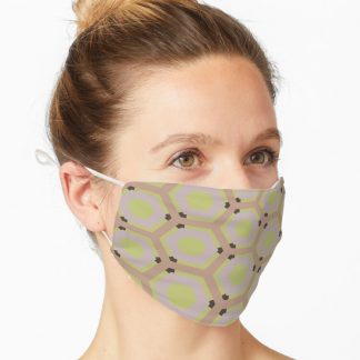 Mask, Geometric Warm Neutrals Colorful Honeycomb Hexagons designed and sold by Triplicate Limited
