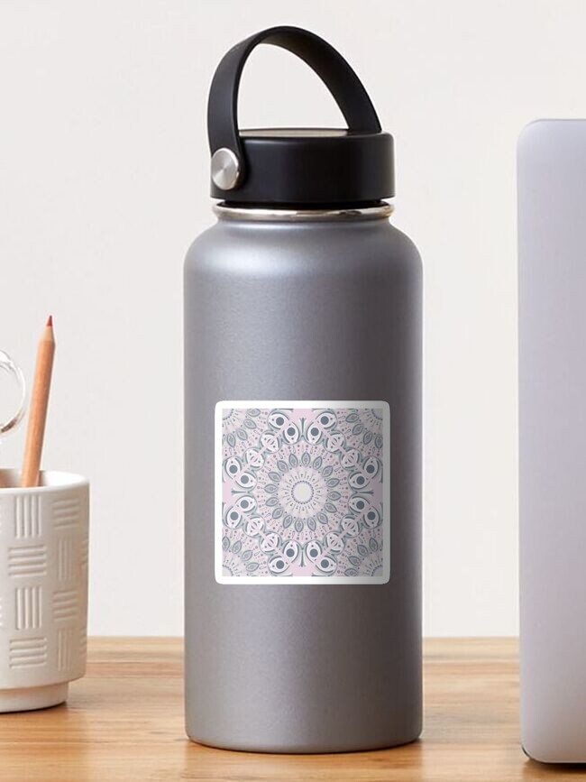 Sticker, Intangible Sunlit Snowflake Blush Dot Mandala Diamond Tile designed and sold by Triplicate Limited