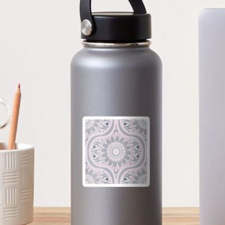 Sticker, Intangible Sunlit Snowflake Blush Dot Mandala Ogee designed and sold by Triplicate Limited