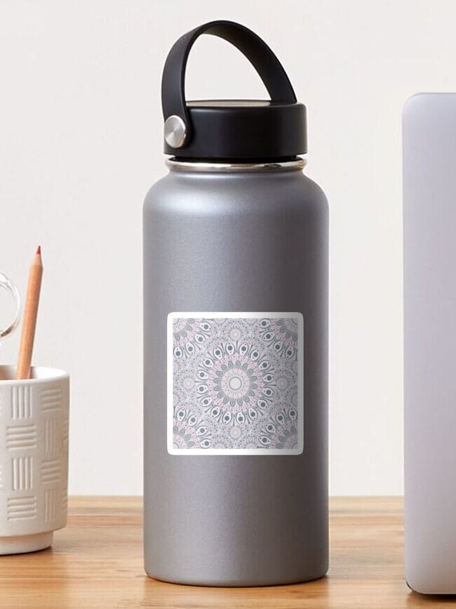 Sticker, Intangible Sunlit Snowflake Blush Dot Mandala Scallop Tile designed and sold by Triplicate Limited