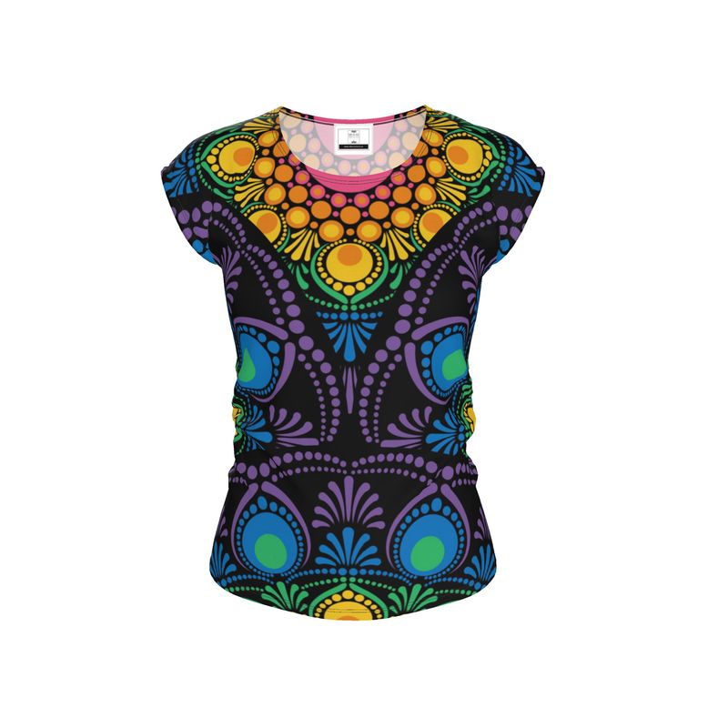 Ladies Loose Fit T-Shirt Maximalist Rainbow Floral Fountain Mandala