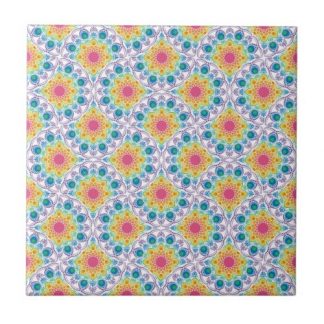 Maximalist Rainbow Floral Fountain Art Deco Fans Ceramic Tile