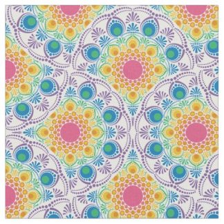 Maximalist Rainbow Floral Fountain Art Deco Fans Fabric
