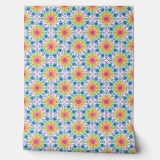 Maximalist Rainbow Floral Fountain Art Deco Fans Wallpaper