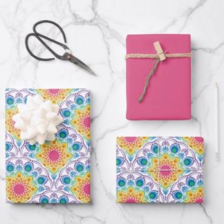 Maximalist Rainbow Floral Fountain Art Deco Wrapping Paper Sheets