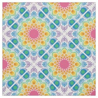 Maximalist Rainbow Floral Fountain Diamond Tile Fabric