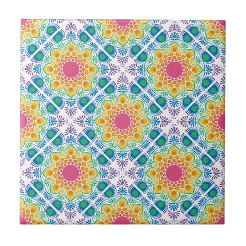 Maximalist Rainbow Floral Fountain Diamond Tile