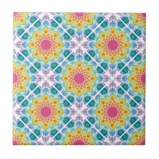 Maximalist Rainbow Floral Fountain Diamond Tile