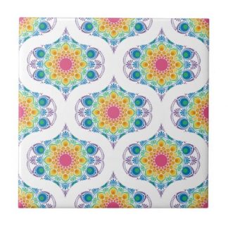 Maximalist Rainbow Floral Fountain Retro Ogee Ceramic Tile