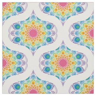 Maximalist Rainbow Floral Fountain Retro Ogee Fabric