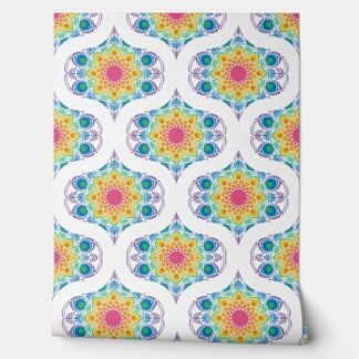 Maximalist Rainbow Floral Fountain Retro Ogee Wallpaper