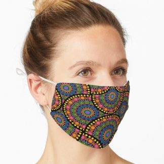 Mask, Maximalist Rainbow Mardigras Dot Mandala Art Deco Fans designed and sold by Triplicate Limited