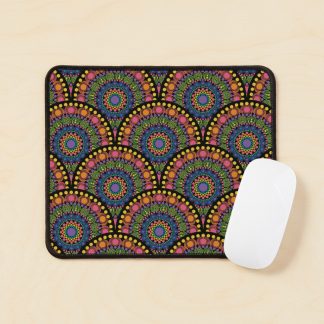 Mouse Pad, Maximalist Rainbow Mardigras Dot Mandala Art Deco Scallop designed and sold by Triplicate Limited
