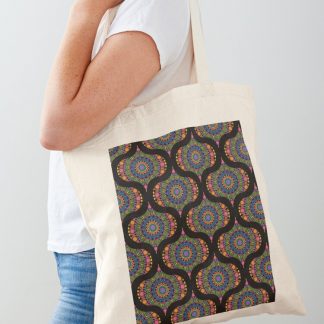 Tote Bag, Maximalist Rainbow Mardigras Dot Mandala Retro Ogee designed and sold by Triplicate Limited