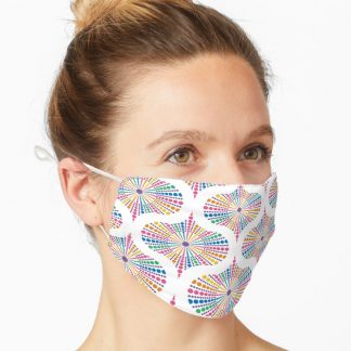 Mask, Maximalist Rainbow Sea Urchin Dot Mandala Retro Ogee designed and sold by Triplicate Limited