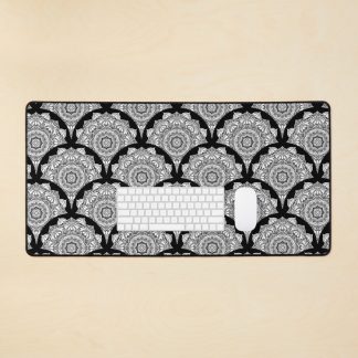 Mouse Pad, Monochrome Mandala Art Deco Scallop designed and sold by Triplicate Limited