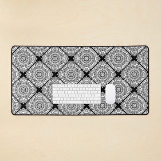 Mouse Pad, Monochrome Mandala Diamond Tile designed and sold by Triplicate Limited