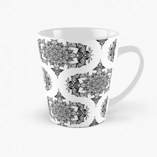 Coffee Mug, Monochrome Mandalas Sweet Dreams Retro Ogee designed and sold by Triplicate Limited