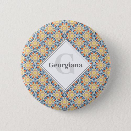 Monogram Aegean Summer Oranges And Lemons Fans Button
