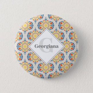 Monogram Aegean Summer Oranges And Lemons Mid Mod Button