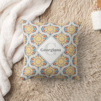 Monogram Aegean Summer Oranges And Lemons Mid Mod Throw Pillow