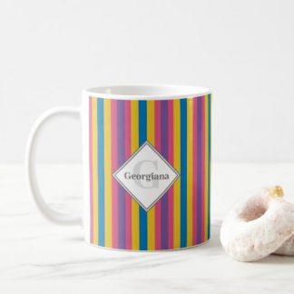 Monogram Colorful Maximalist Vertical Stripes Coffee Mug