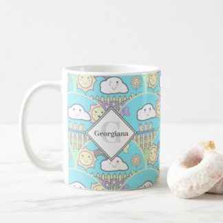 Monogram Cute Pastel Kawaii Garden Art Deco Coffee Mug