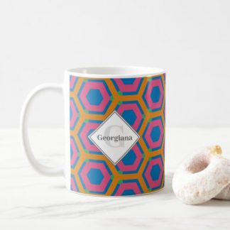 Monogram Geometric Colorful Honeycomb Hexagons Coffee Mug