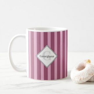 Monogram Geometric Dusky Pink Candy Stripes Coffee Mug