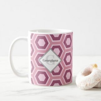 Monogram Geometric Dusky Rose Honeycomb Hexagons Coffee Mug