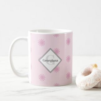 Monogram Geometric Dusky Rose Lilac Suns on Pink Coffee Mug