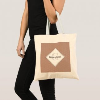 Monogram Geometric Warm Neutrals Beige Polka Dots Tote Bag