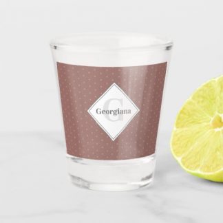 Monogram Geometric Warm Neutrals Brown Polka Dots Shot Glass