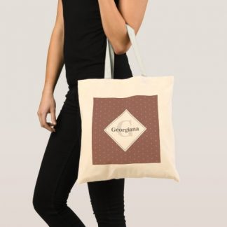 Monogram Geometric Warm Neutrals Brown Polka Dots Tote Bag