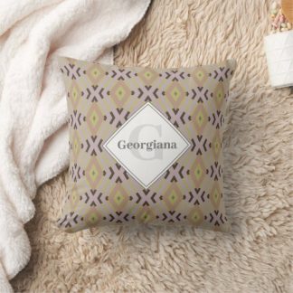 Monogram Geometric Warm Neutrals Diamond Zigzags Throw Pillow