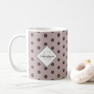 Monogram Geometric Warm Neutrals Polka Dot Flowers Coffee Mug