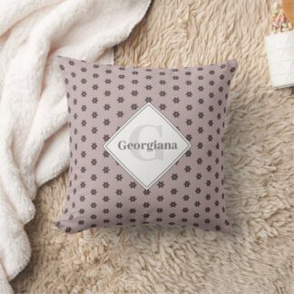 Monogram Geometric Warm Neutrals Polka Dot Flowers Throw Pillow