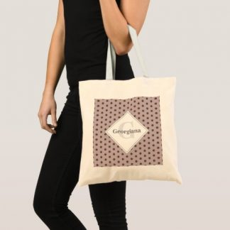 Monogram Geometric Warm Neutrals Polka Dot Flowers Tote Bag