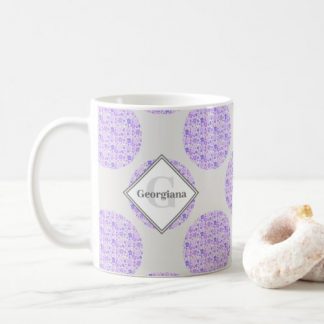 Monogram Lilac & Lavender Retro Florals Polka Dots Coffee Mug