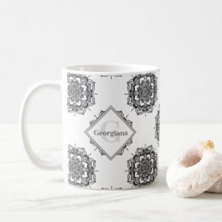 Monogram Monochrome Mandala Sweet Dreams Polka Dot Coffee Mug