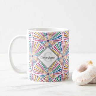 Monogram Rainbow Sea Urchin Dot Mandala Scallop Coffee Mug