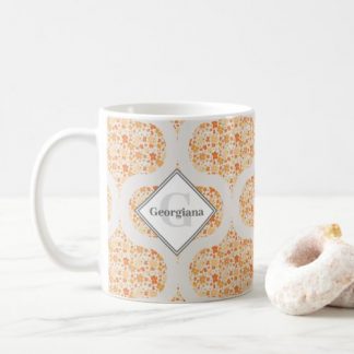 Monogram Retro Florals Fall Oranges Mid Mod Ogee Coffee Mug